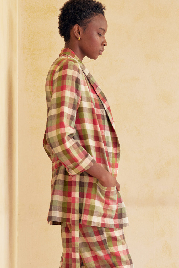 Chaqueta Solapa de Lino Washed - Cuadrillé