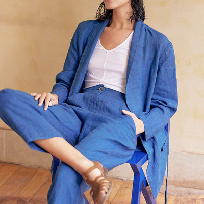 Chaqueta Solapa de Lino Washed - Índigo