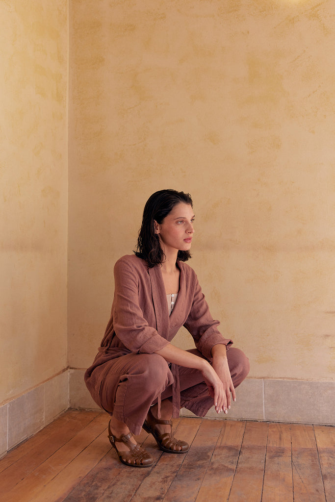 Chaqueta Solapa de Lino Washed - Rosé