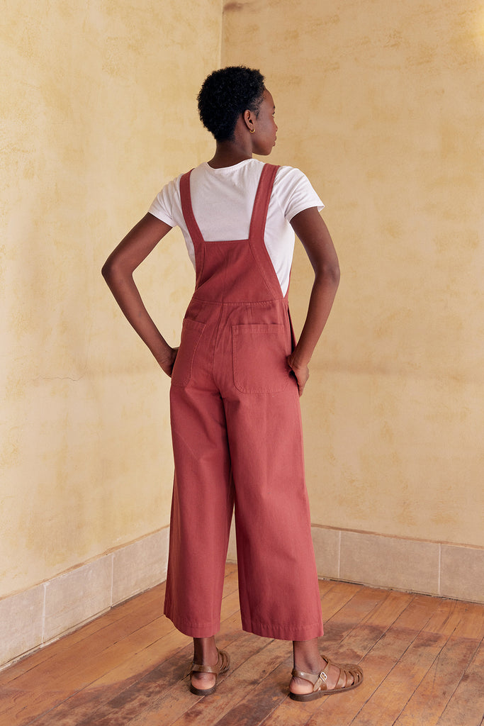 Wide-Leg Adjustable Overall Jumpsuit Cotton Gabardine - Rosé