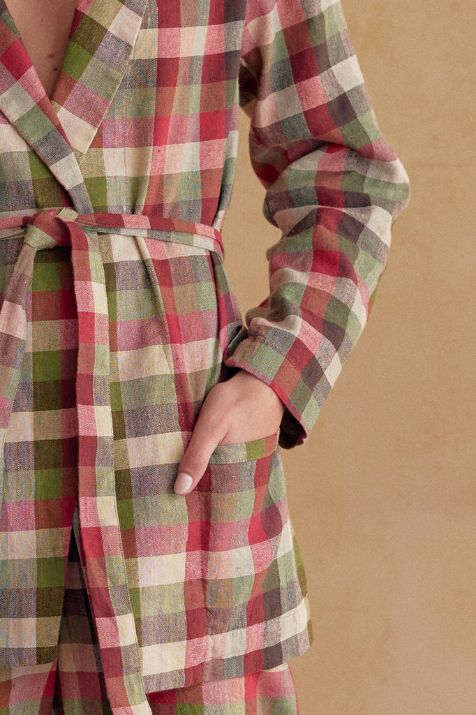 Chaqueta Solapa de Lino Washed - Cuadrillé