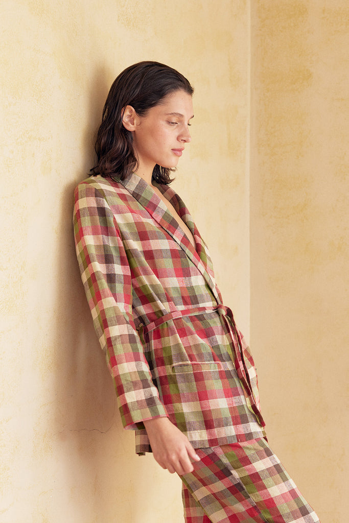 Chaqueta Solapa de Lino Washed - Cuadrillé