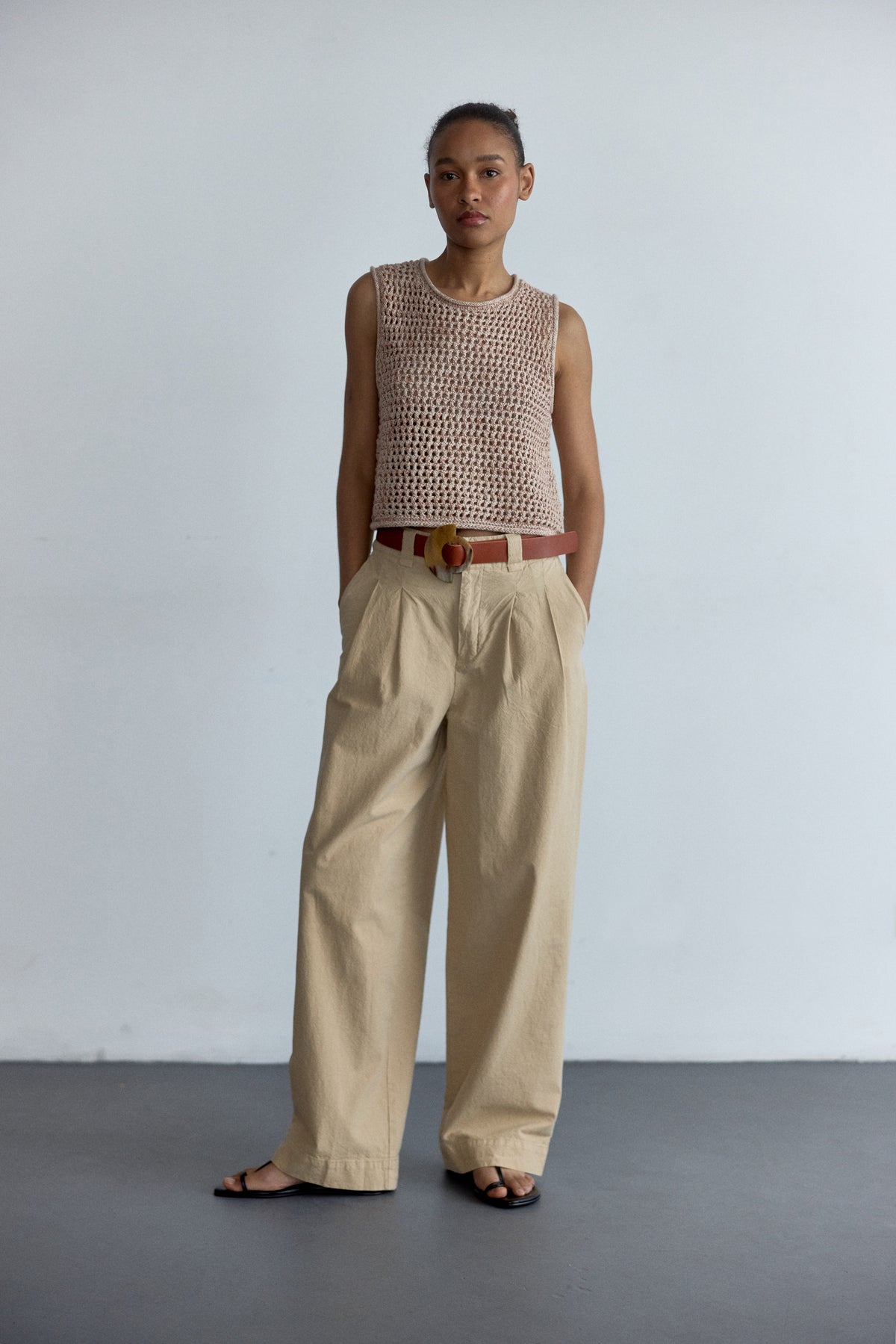Textured Cotton Trousers - Nougat