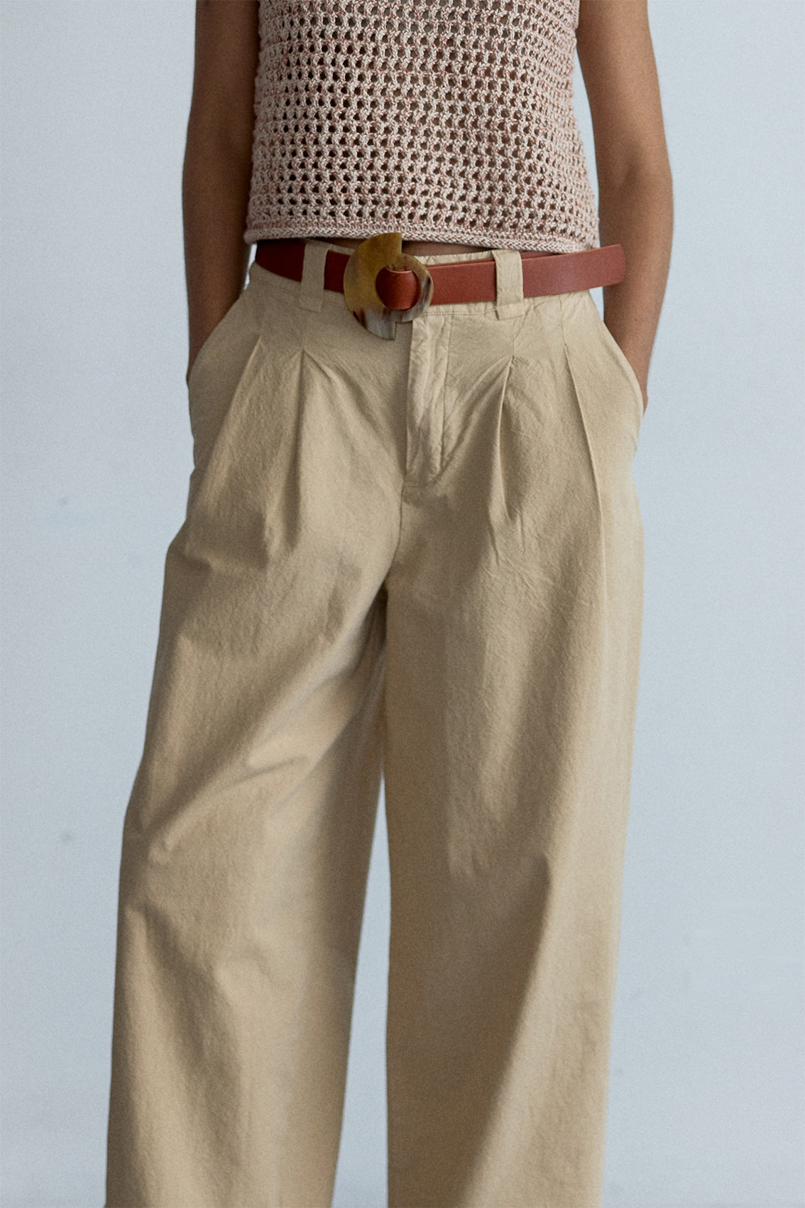 Textured Cotton Trousers - Nougat