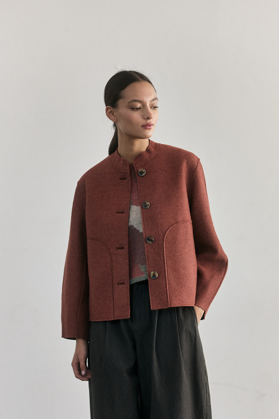 Chaqueta Corta Alpaca/Lana Felted - Teja