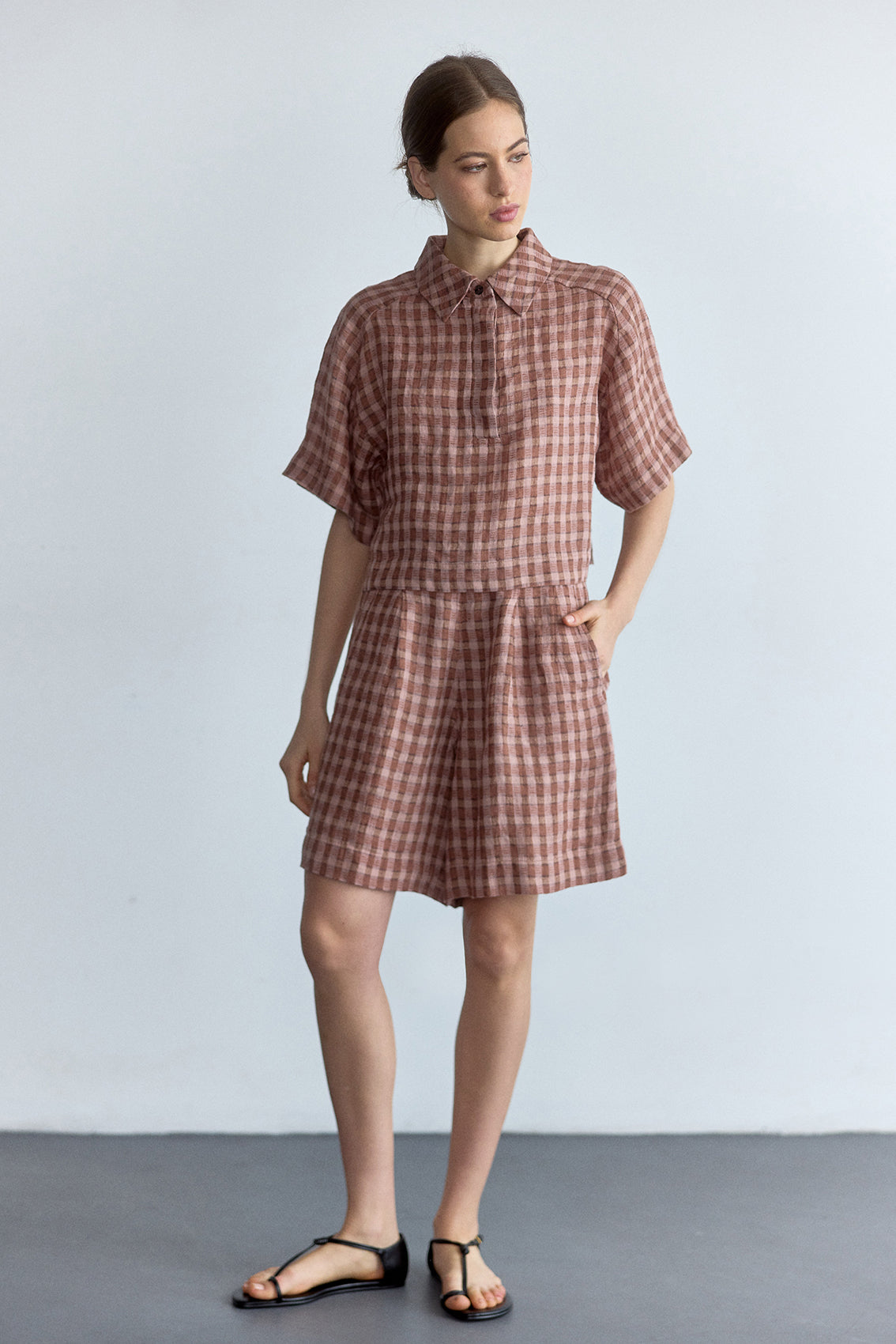 Short Lino Gingham - Arcilla