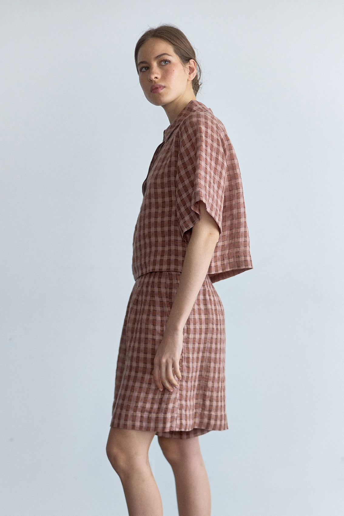 Short Lino Gingham - Arcilla