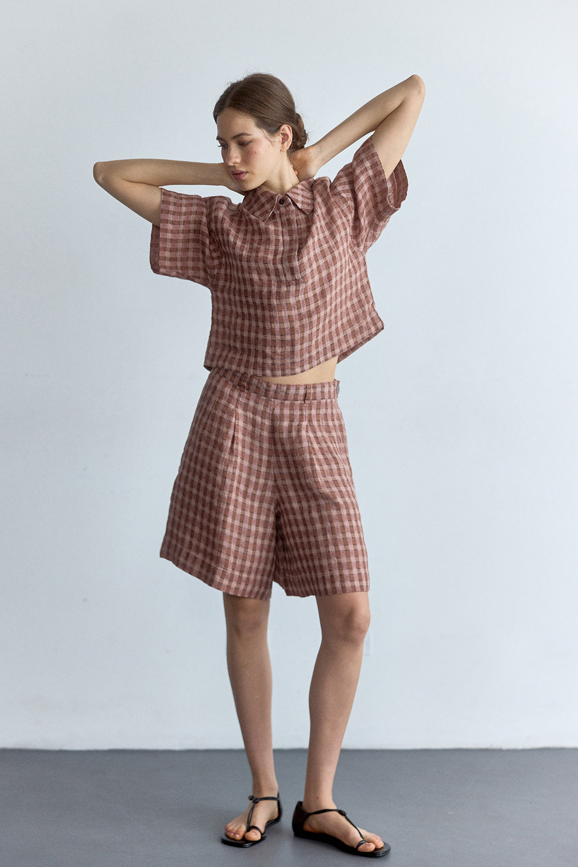 Short Lino Gingham - Arcilla