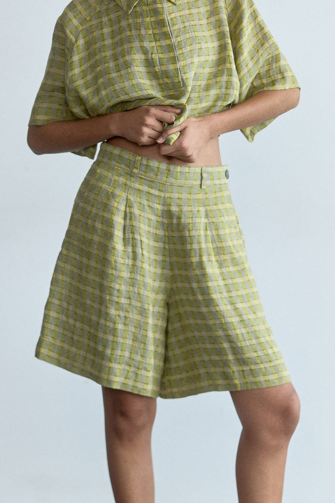 Short Lino Gingham - Musgo