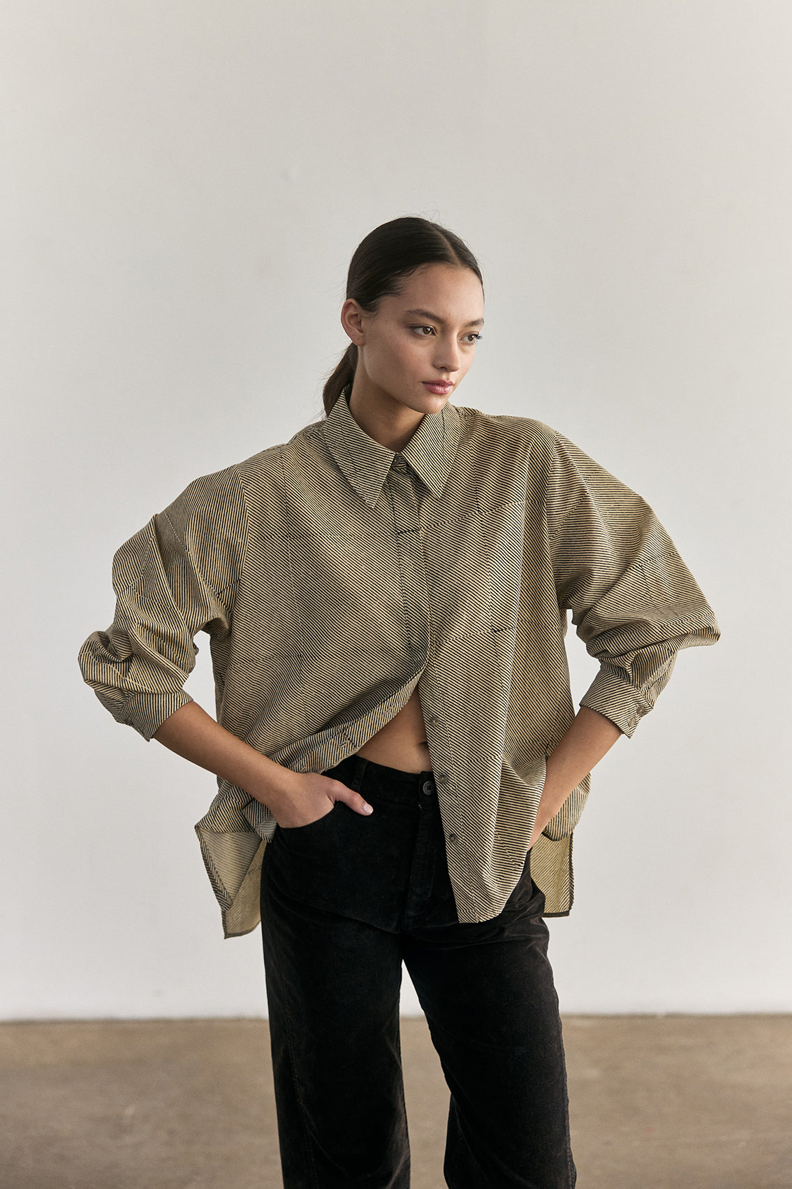 Blusa Oversized Algodón Block Print - Rayas