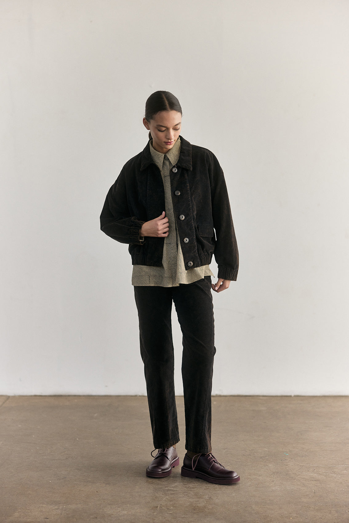 Washed Velvet Cotton Pant - Onyx