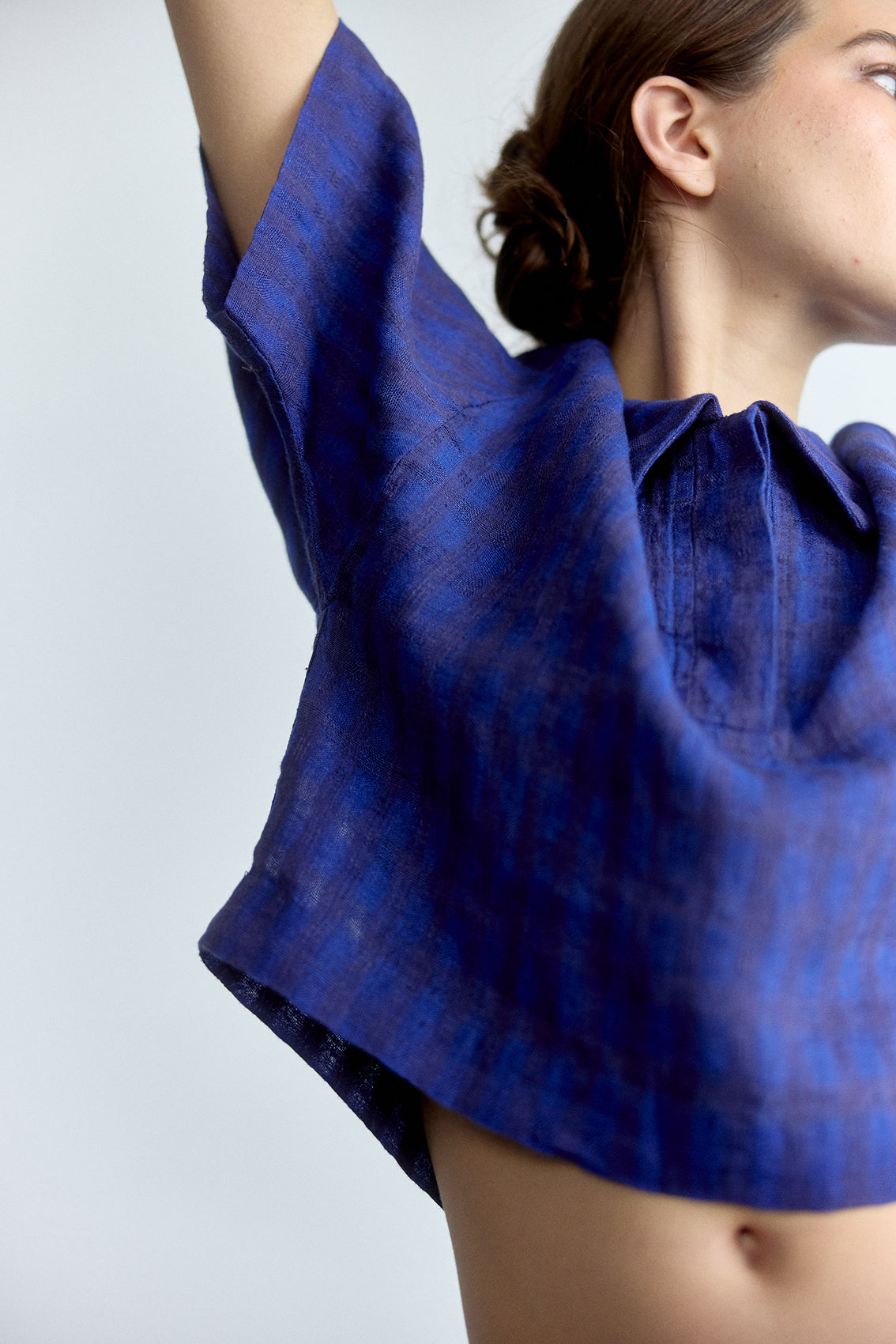 Top Polo Lino Gingham - Ultramar