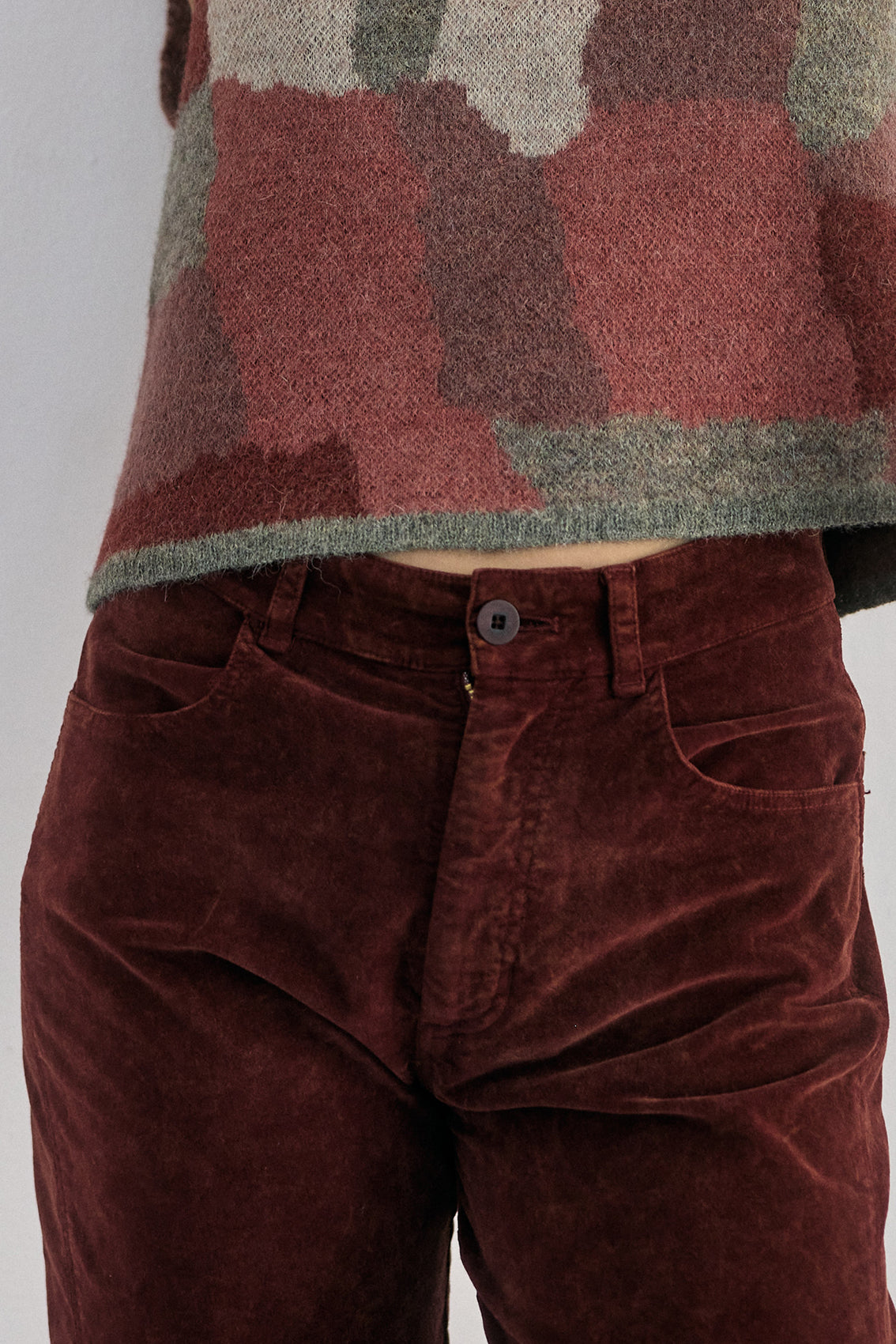Washed Velvet Cotton Pant - Rust