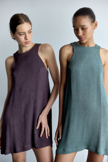 PREVENTA: Vestido Corto Halter Plegado - Berenjena