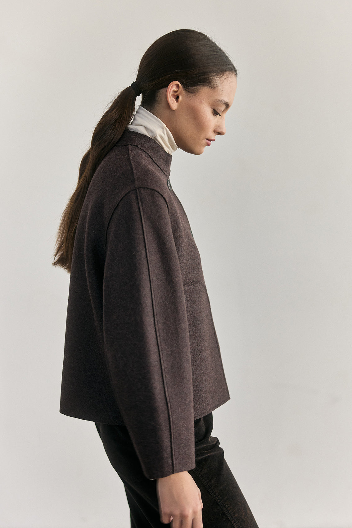 Chaqueta Corta Alpaca/Lana Felted - Berenjena