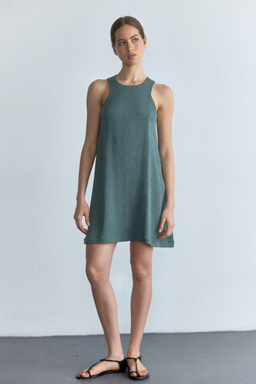 PREVENTA: Vestido Corto Halter Plegado - Eucalipto
