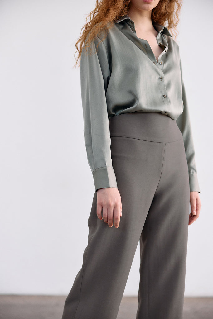 Curved Waistband Wool/Viscose Trousers - Humo
