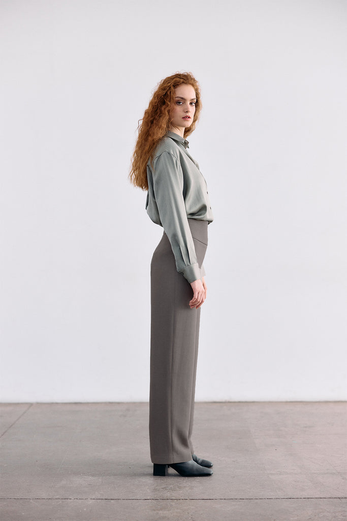 Curved Waistband Wool/Viscose Trousers - Humo