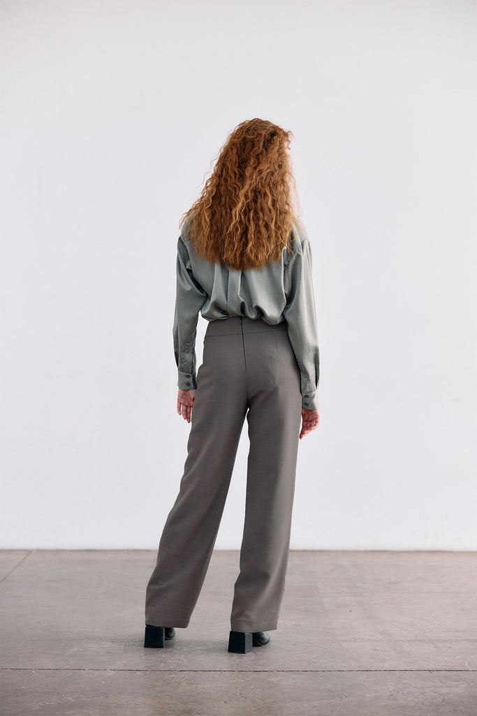Curved Waistband Wool/Viscose Trousers - Humo