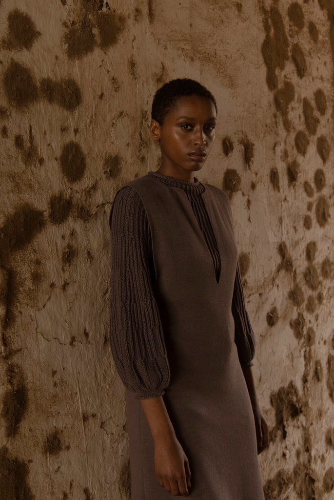 Tie-Waist Long Knitted Dress Cotton/Alpaca - Trufa