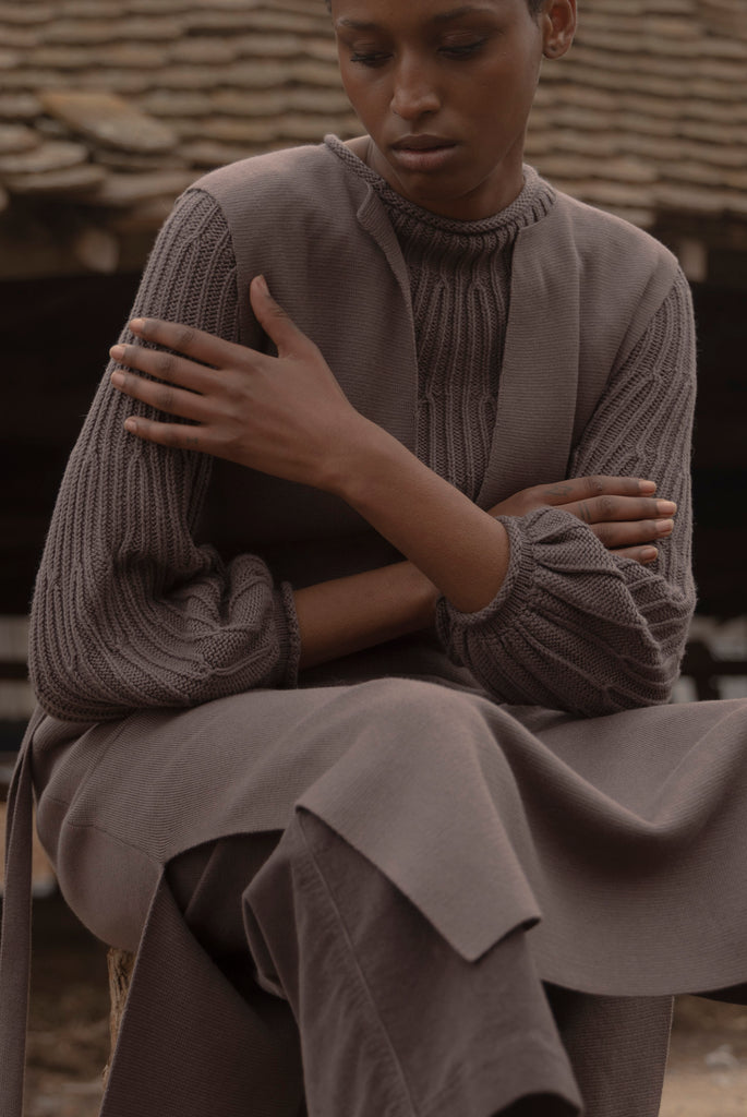 Tie-Waist Long Knitted Dress Cotton/Alpaca - Trufa