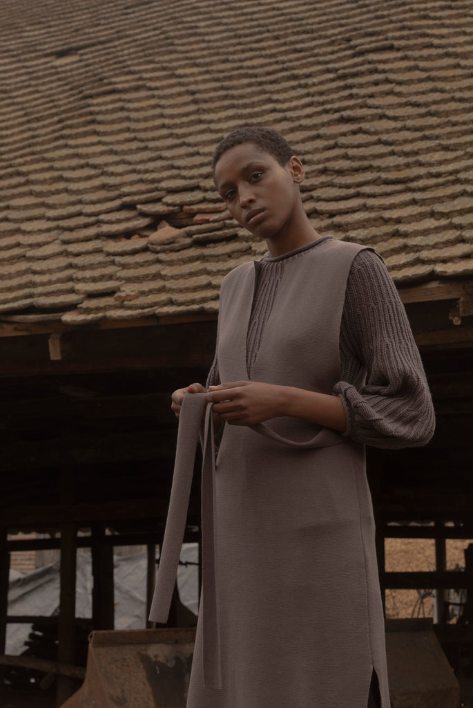 Tie-Waist Long Knitted Dress Cotton/Alpaca - Trufa