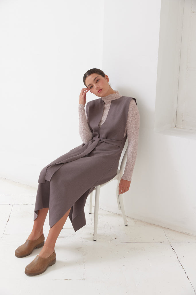 Tie-Waist Long Knitted Dress Cotton/Alpaca - Trufa