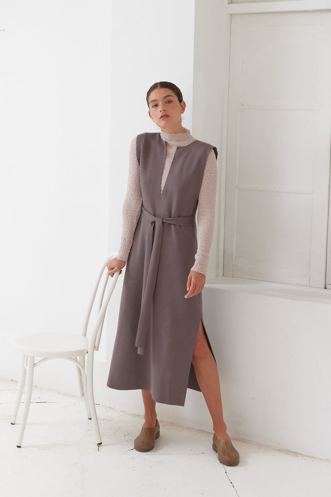 Tie-Waist Long Knitted Dress Cotton/Alpaca - Trufa