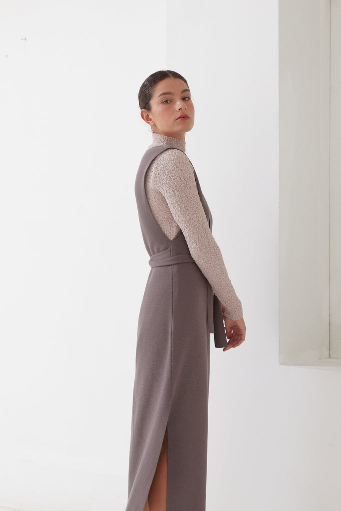 Tie-Waist Long Knitted Dress Cotton/Alpaca - Trufa