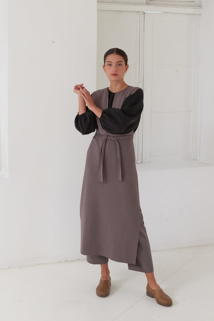Tie-Waist Long Knitted Dress Cotton/Alpaca - Trufa