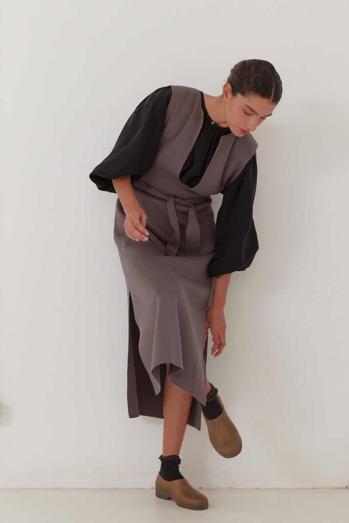 Tie-Waist Long Knitted Dress Cotton/Alpaca - Trufa
