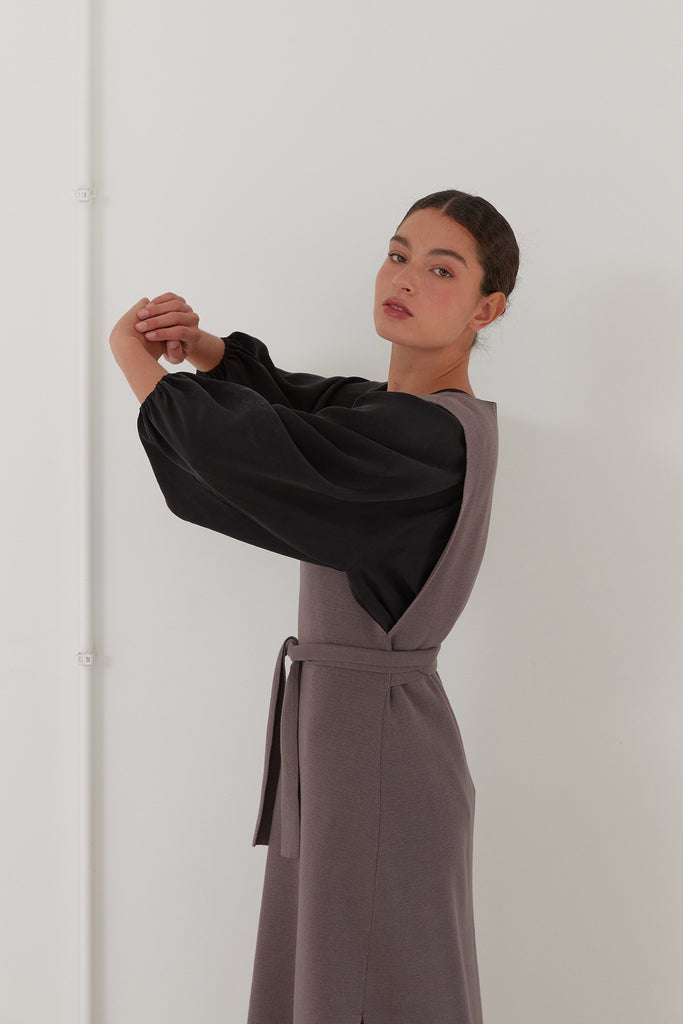Tie-Waist Long Knitted Dress Cotton/Alpaca - Trufa