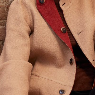 Two-Tone Reversible Baby Alpaca Coat - Beige/Berry