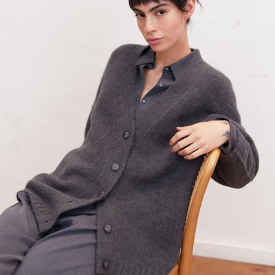 Cárdigan Oversized Nuboso Alpaca - Piedra