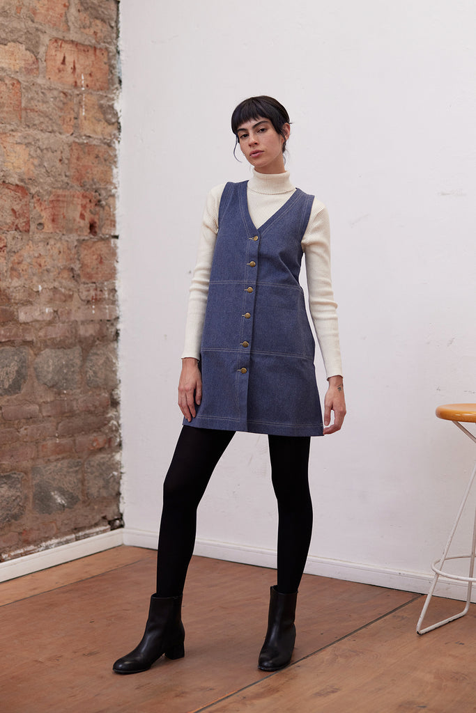 Recycled Denim Buttoned Jumper - Hortensia