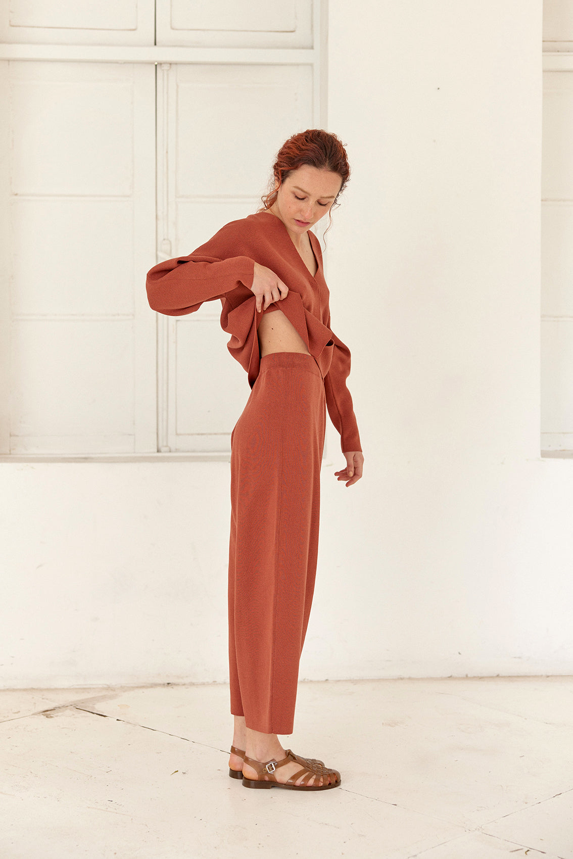 Knitted Curved Pant - Coral