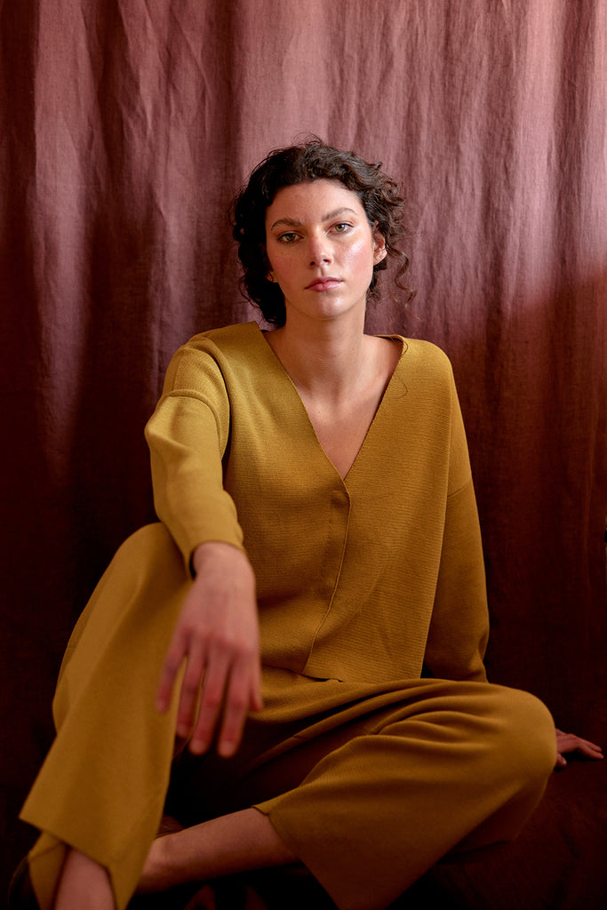 Pantalón Tejido Silueta Vaina - Oro
